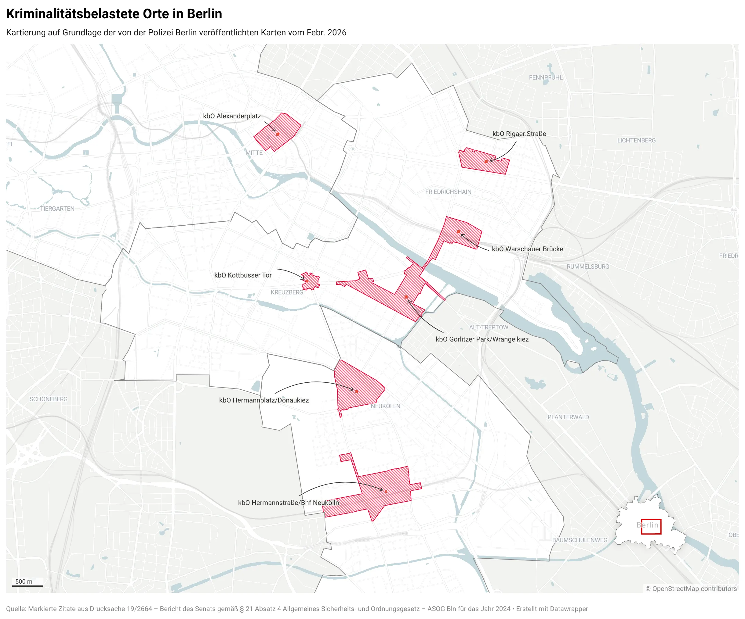 Karte der kriminalitätsbelasten Orte