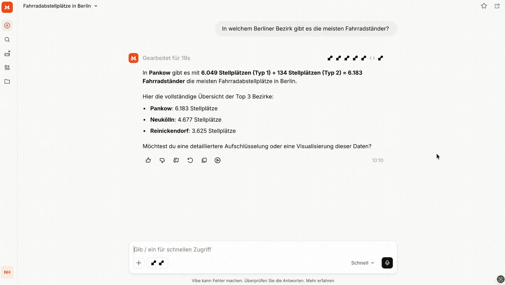Screenshot: Ausschnitt aus der Nutzung des Open Data MCP-Servers in Mistral
